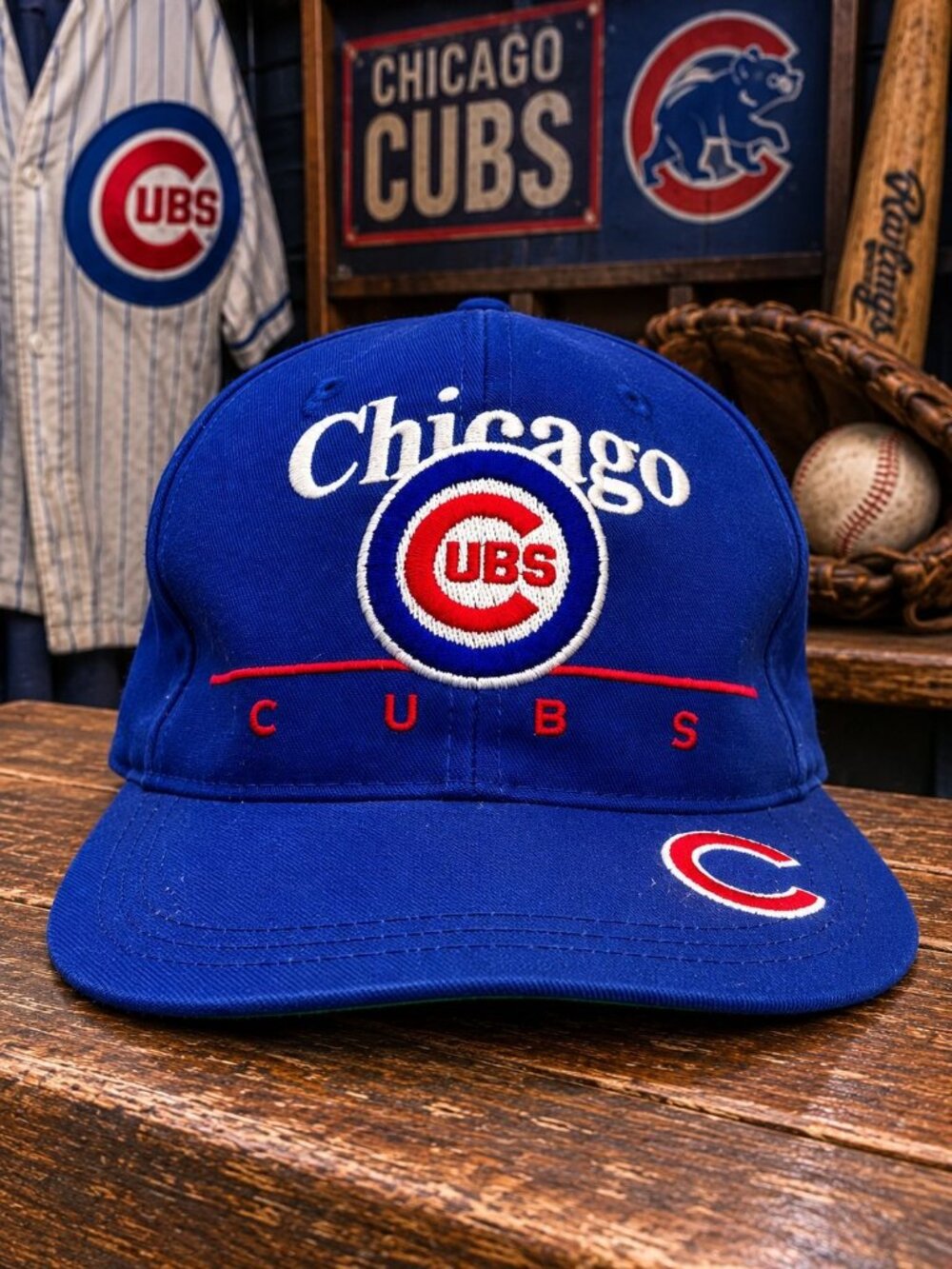 Chicago Cubs Mens Baseball Cap Blue Cotton Adjustable Snapback Pre-Owned